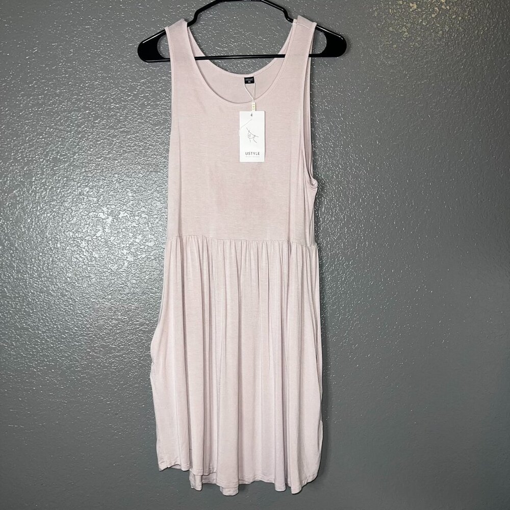 USTYLE Sleeveless Tank Dress Women’s Medium – Light Pink Casual Flowy Sundress